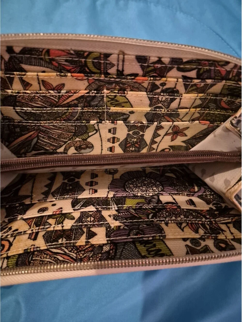 Sakroots Wallet Owl Design Boho Multicolored Clutch Zip Around